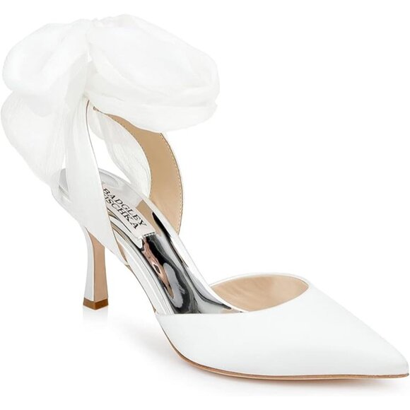 Badgley Mischka Blaze Satin Ankle-Wrap Halter Pumps - Picture 1 of 2